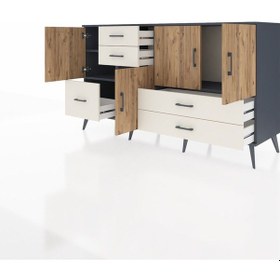 Resim Kronos Konsol 4 Raflı 5 Çekmeceli 4 Kapaklı 176x59x99 Antrasit-ça Antrasit-çam/aytaşı 