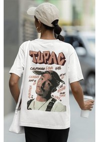 Resim Tupac Rapper Sırt Baskılı Unisex Oversize Şarkıcı Tişört Beyaz 