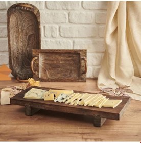 Resim Bambum Bamira Ayaklı Dikdörtgen Büyük Sunum Tepsisi B1629 Kahverengi 