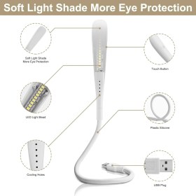 Resim Coverzone USB Lamba, Kısılabilir USB Işık, 2,8W Esnek Klavye Işığı, Pc Bilgisayar Için, 14 LED Inci, 3 Kademeli Ayarlanabilir Parlaklık, Açma/kapama Dokunmatik Şalteri, D10 USB LED 
