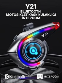 Resim Y21 Rgb Işık Efektli İntercom Bluetooth Motosiklet Kask Kulaklığı İntercom Kulaklık 