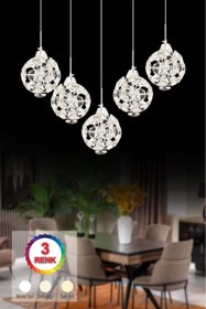 Resim İstanbul Avize İstanbul Avize Dali Yemek Masası 5'li Gümüş 3 Renk Ledli Modern Led Avize 