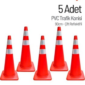 Resim 5'li Pvc Trafik Konisi Seti 90 Cm Çift Reflektifli -3730 