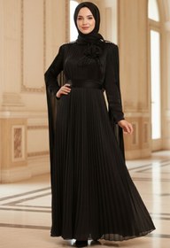 Resim N.S NEVA STYLE Pelerin Detaylı Siyah Tesettür Abiye Elbise 54331S 