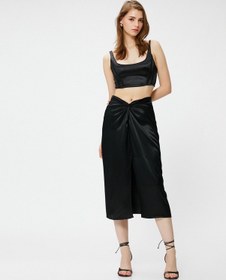 Resim Koton Midi Kalem Etek Büzgü Detaylı Yırtmaçlı Siyah 3sak70159pw Siyah 