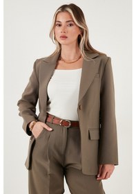 Resim Lela Regular Fit Kruvaze Yaka Kemerli Blazer Bayan Ceket 6839367 Haki 