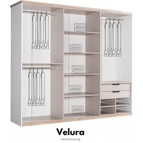 Resim Boerno 6 Kapaklı Aynalı Gardırop Dolap Beyaz - Ceviz 