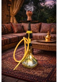 Resim Cam Nargile 60 Cm Büyük Boy Gold Siyah Lüks Nargile Takımı Teras Balkon Şark Köşesi Dekor 