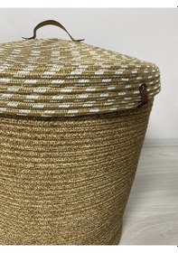Resim Mavaux Büyük Boy Kapaklı Jüt Hasır Çamaşır Sepeti Kırçınlı 