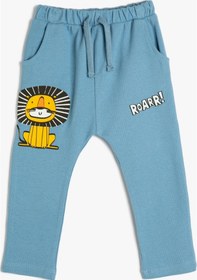 Resim Koton Eşofman Altı Aslan Baskılı Cepli Beli Bağlamalı Cepli Pamuklu Mavi 3smb40100tk 3SMB40100TK635 Mavi 