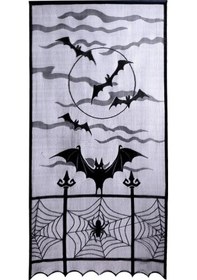 Resim Geeksen Cadılar Bayramı Dekorasyon Seti: Siyah Dantel Masa Örtüsü Ve Yarasa Perdeleri İle Parti Atmosferi 