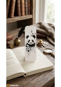Resim Sevimli Panda Ve Çiçek Motifli Kabartma Dokulu Kitap Ayracı - Estetik Siyah&beyaz Kitap Aksesuarı 