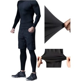 Resim Uzun Termal Sporcu Taytı Futbol Tayt Şort Altı Tayt SiYAH 