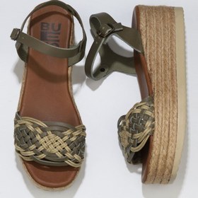 Resim Bueno Shoes Haki Deri Kadın Dolgu Topuklu Espadril Sandalet 01wu6109 