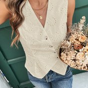 Resim DP030462 Yaz Modası Kadın Düğmeli Kolsuz Gömlek Ofis Giyimi Beyaz Üst 
