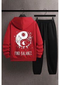 Resim Yin & Yang Baskılı Eşofman Takımı Kırmızı 