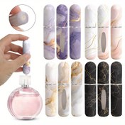 Resim 1 adet Lüks Mermer Desenli 5ml Yeniden Doldurulabilir Parfüm Şişesi - Taşınabilir Seyahat Spreyi ile Şarj Edilebilir Taban, Kokusuz, BPA İçermeyen Plastik, Ev veya Hediye için İdeal, Seyahat Kokulu Kaplama | Zarif Parfüm Şişesi | Dayanıklı Plastik Şişe, Parfüm Seyahat Seti 
