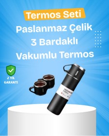Resim AyrStore Isıyı Uzun Süre Koruyan 500 ml Termos Seti | Çelik Gövde, 2 Bardaklı, Hediye Kutulu 