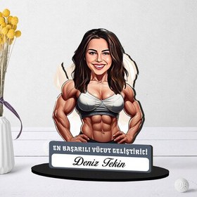 Resim Kişiye Özel Kadın Vücut Geliştiricisine Hediye Karikatürlü Biblo 