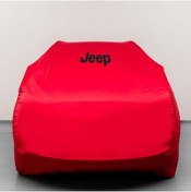 Resim Teksin Jeep Wrangler Kumaş Logolu Oto Branda - Penye Örtü Kırmızı Uyumlu 