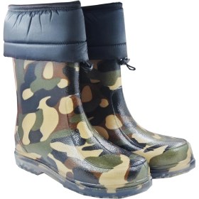 Resim Kamuflaj Desenli Yünlü Su Geçirmez Çizme -30 Derece Kadar Dayanaklı Avcı & Balıkçı Çizmesi 