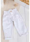 Resim Pileli Kargo Cepli Pamuklu Kız Çocuk Pantolon Beyaz Beyaz 