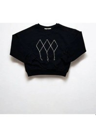 Resim Kız Çocuk Mevsimlik Pamuklu İki İplik Zincirli Sweatshirt-15447 Siyah 
