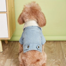 Resim Küçük ve Orta Boy Köpekler İçin Polar Astarlı Rahat Kot Evcil Hayvan Ceketi - Sıcak Kışlık Mont, Çıtçıtlı Kapatma 