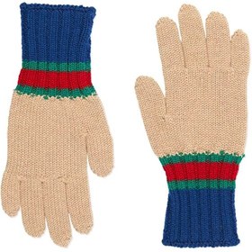Resim Bej Lacivert Unisex Çocuk Yün Eldiven 