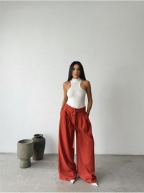 Resim Ge Ticaret Palazzo Pantolon Kumaş Kemer Detaylı - Kiremit Kiremit 