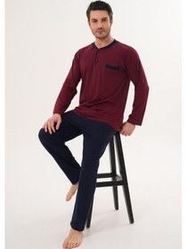 Resim Markalinda 3126 Bordo %100 Pamuk Büyük Beden Erkek Pijama Takımı Bordo 