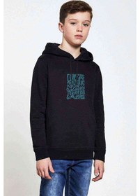 Resim Love Joy Peace Baskılı Unisex Çocuk Kapüşonlu Siyah Sweatshirt (528627210) Siyah 