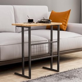 Resim interGO Metal Ayaklı Laptop Sehpası Koltuk Sehpası Kahvaltı Masası Çalışma Sehpası - Atlantik Çam Desenli 