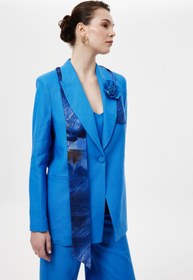 Resim Fularlı Blazer Ceket - 42 / Saks 