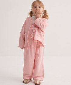 Resim Unisex Çocuk Dökümlü Pamuklu Beli Lastikli Pantolon Pembe - 3-4 Yaş 