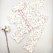 Resim Bebek Star Çiçek Desenli Krem Kız Bebek Pijama Takımı %100 Cotton 