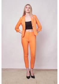 Resim JUMENT Yüksek Bel Kalın Kemerli Cepli Dar Paça Bilek Boy Pamuklu Likralı Kumaş Pantolon -mango 