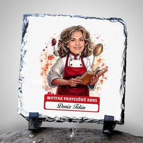 Resim Mutfak Profesörü Anne Karikatürlü Taş Baskı 