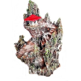 Resim Şatolu Kaya Akvaryum Dekoru 22 Cm - Renk Kırmızı 