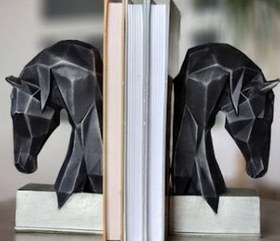 Resim Geometric Horse Bookends, Polyester Book Holder Set, Horse Head Bookends, Decorative Bookends, Minimalist Horse Bookends, Horse Bookends - Object-17 