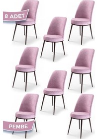 Resim Canisa Dexa Serisi, Üst Kalite Mutfak Sandalyesi, Metal Kahverengi Iskeletli, 8 Adet Pembe Sandalye Metal, Pembe 