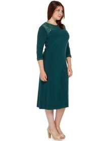 Resim Nidya Moda Büyük Beden Dantel Kombinli Elbise-4078Dy Yeşil 