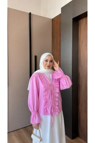 Resim nurvina modest wear Standart Beden(38/42 Uyumlu)Bağlamalı Kimono Pembe 