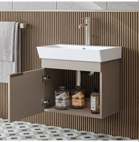 Resim Likya Tek Kapaklı Lavabolu 59 Cm Banyo Dolabı Alt, Lavabolu Banyo Alt Dolabı Kumtaşı 