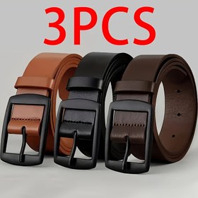 Resim 3 adet Erkek Moda Suni Deri Kemerler - Metal Toka Bilekli Tasarımlı Bel Kemerleri, Kotlar, Büyük Beden, Açık Kahverengi/Siyah/Koyu Kahverengi, Günlük Kullanım Aksesuarı | Şık Bel Kemerleri | Kaliteli El Sanatları 