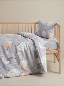 Resim Doğal Pamuklu Bebek Nevresim Takımı, Yumuşak Kumaş Beşik Nevresim Seti 100 x150 CM Gri 