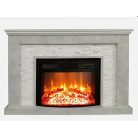 Resim Elektrikli Şömine 1800W Gri Beton İçine Beyaz Doğal Taşlı Dekorat 