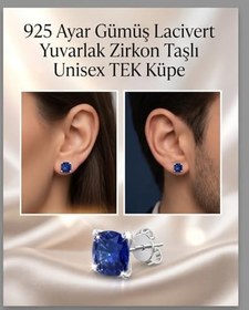 Resim 925 Ayar Gümüş Lacivert Zirkon Taşlı Çivi Küpe Unisex Minimal Küpe 3mm 4mm 5mm 6mm 7mm Parlak Taş Hassas Kulaklara Uygun Klipsli Tek Çift Seçenekli Unisex Günlük Kombin 