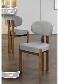 Resim Canisa Dore Serisi 4 Adet Gri Babyface Kumaş Metal Ahşap Görünümlü Kaplama Mutfak Sandalyesi Gri Sandalye Ahşap Kaplama 