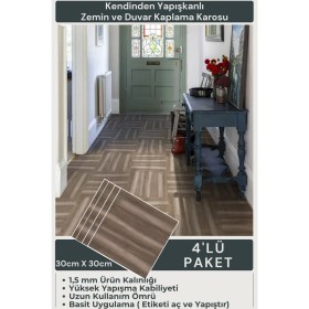 Resim Technojet Kendinden Yapışkanlı Parke Tasarım Mutfak Banyo Zemin Duvar Kaplama 30CM×30CM(4'LÜ Paket) 